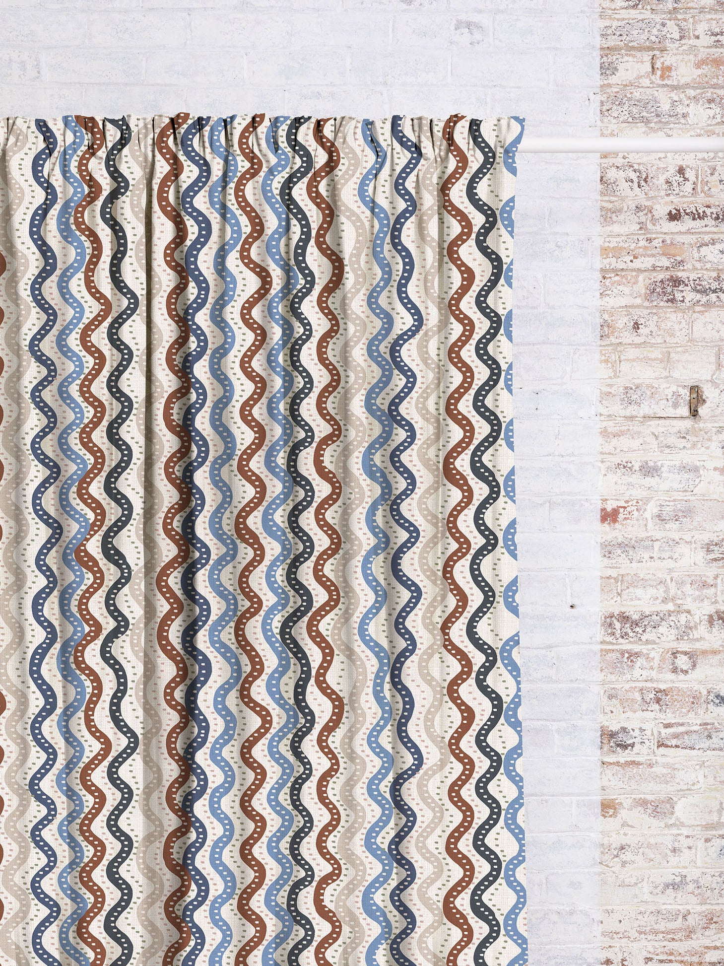 Shoogly Stripe - Rust Blue | Luxury Pencil Pleat Curtains - The Honesty Works