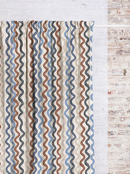 Shoogly Stripe - Rust Blue | Luxury Pencil Pleat Curtains - The Honesty Works