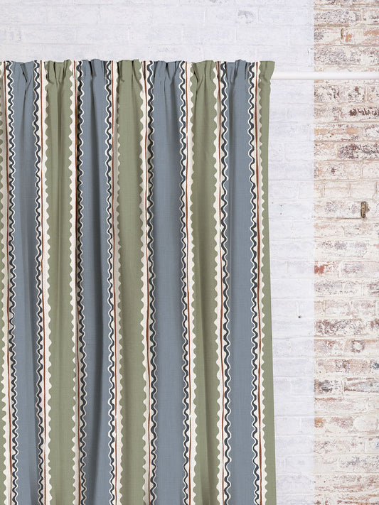 Soranna Stripe - Blue Moss | Luxury Pencil Pleat Curtains - The Honesty Works