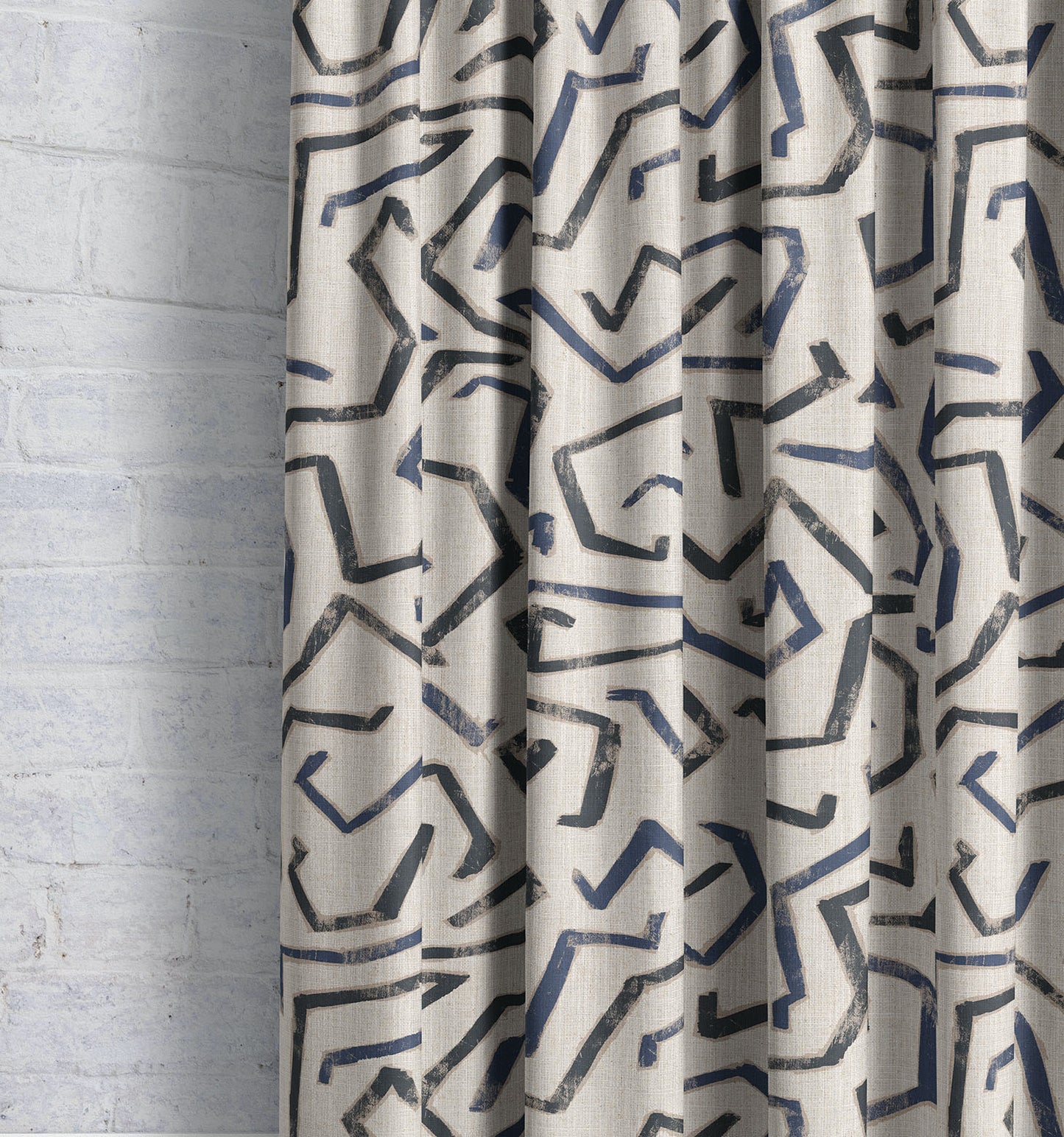 Ava - Oat Navy | Luxury Pencil Pleat Curtains - The Honesty Works