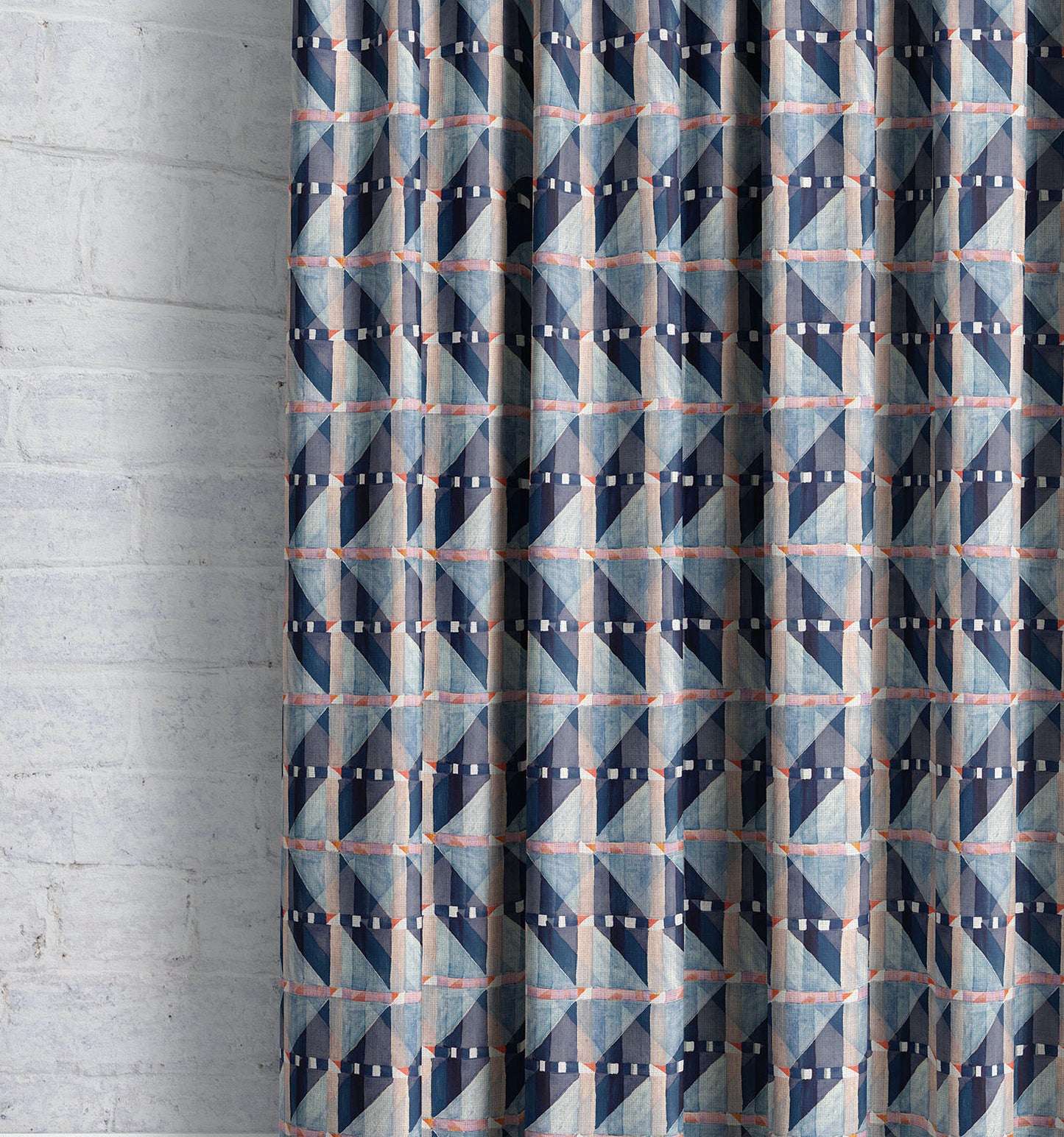 Beck Geo- Navy | Luxury Pencil Pleat Curtains