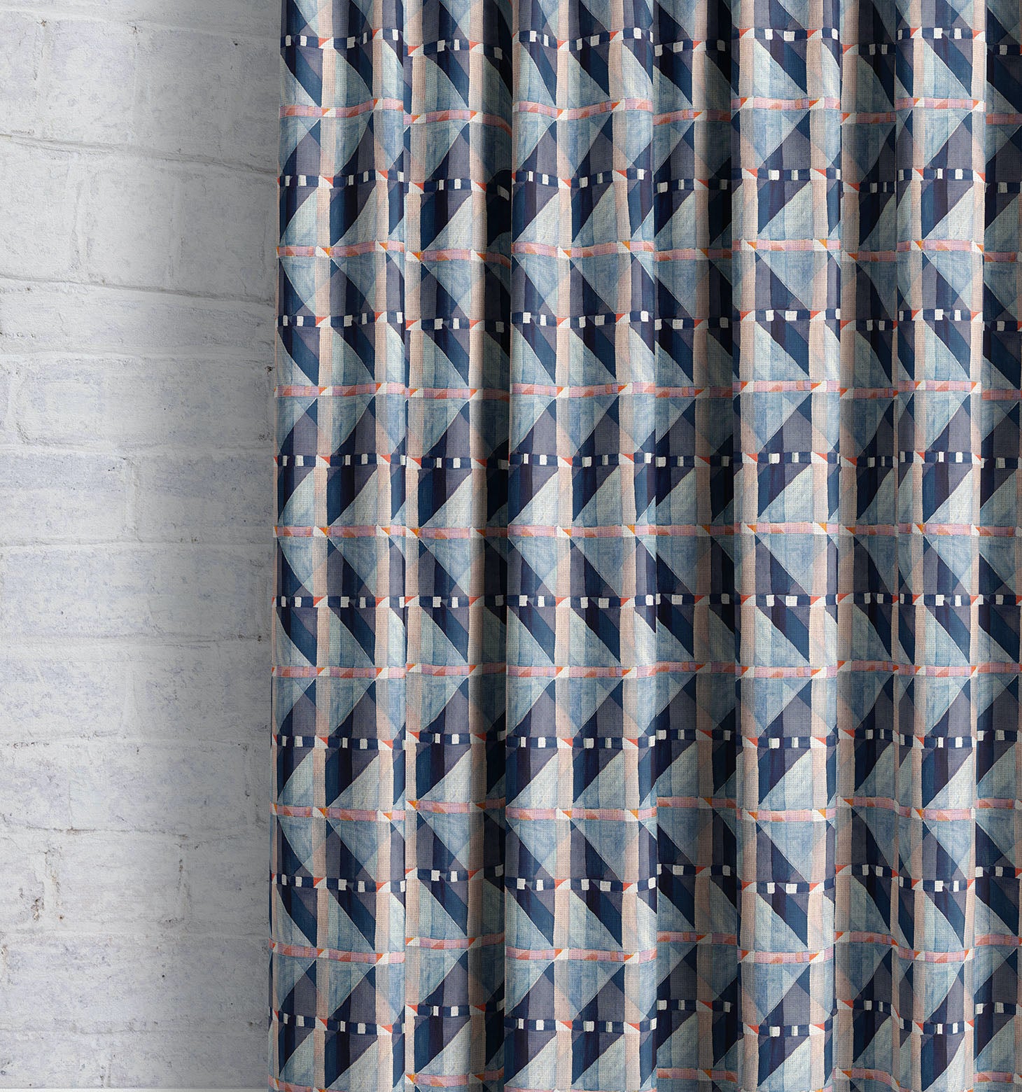 Beck Geo- Navy | Luxury Pencil Pleat Curtains - The Honesty Works
