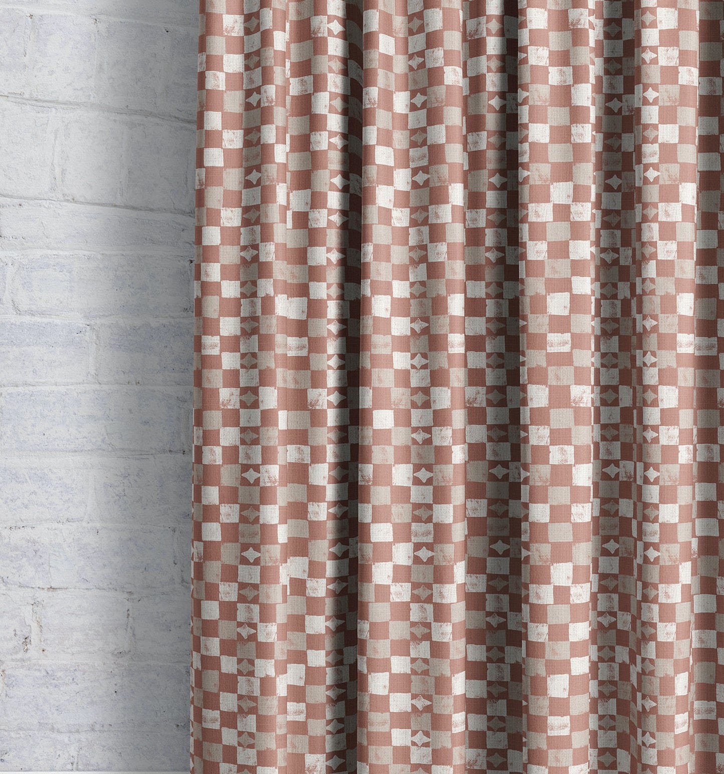 Layla Check- Clay | Luxury Pencil Pleat Curtains