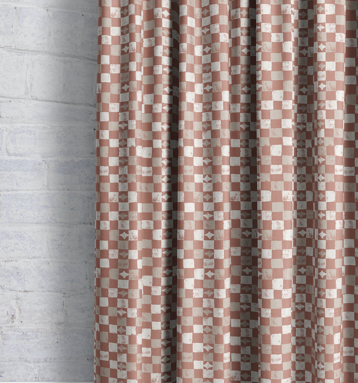 Layla Check- Clay | Luxury Pencil Pleat Curtains - The Honesty Works