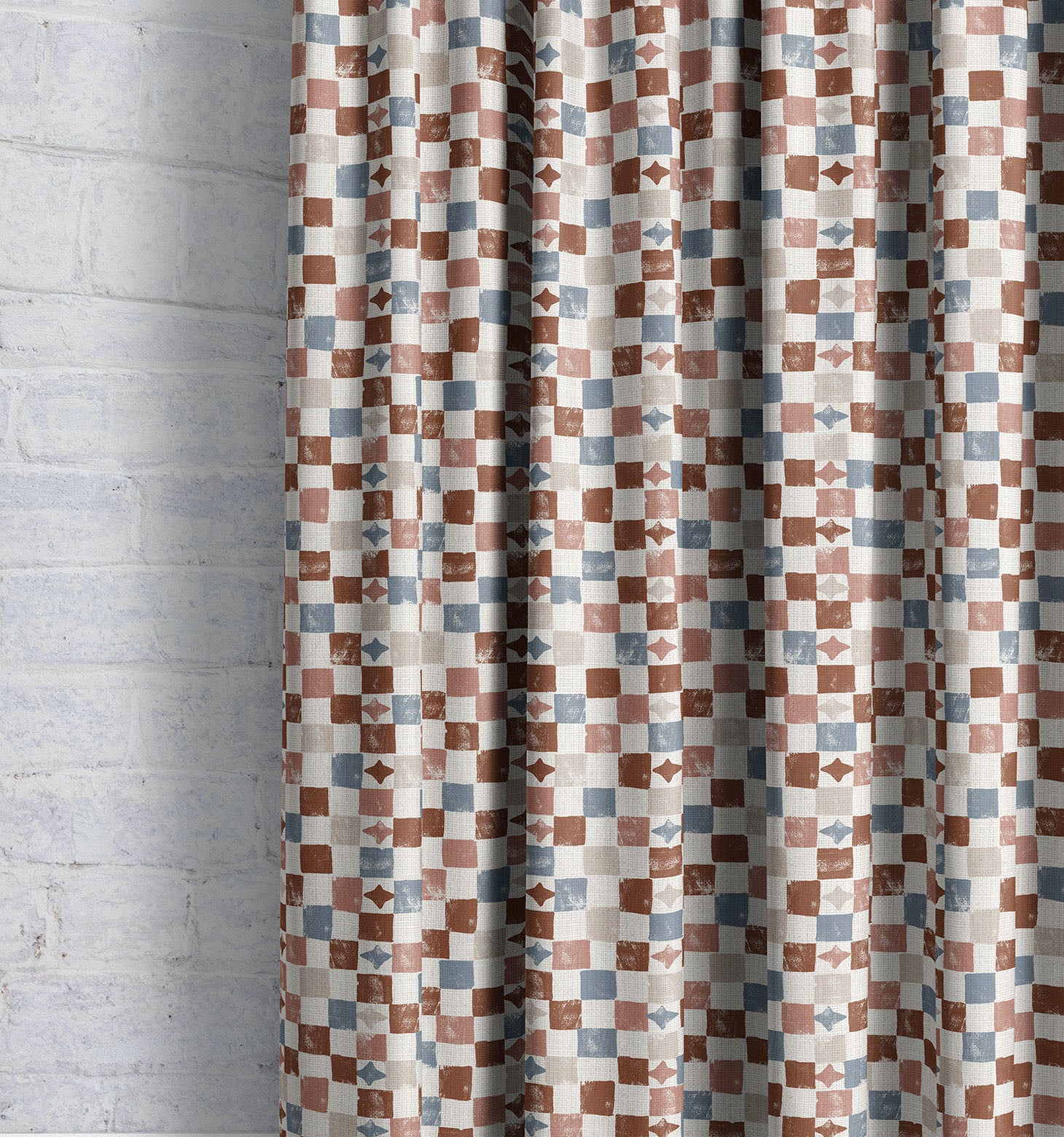 Layla Check- Dusk | Luxury Pencil Pleat Curtains - The Honesty Works