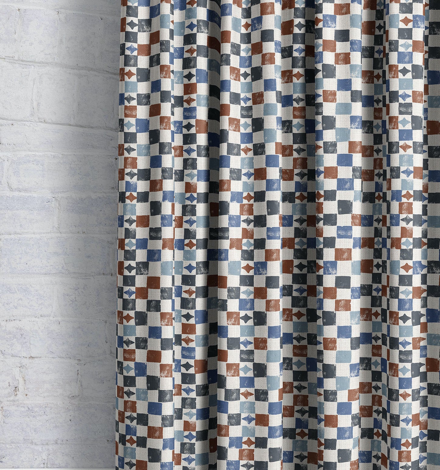 Layla Check- Navy | Luxury Pencil Pleat Curtains