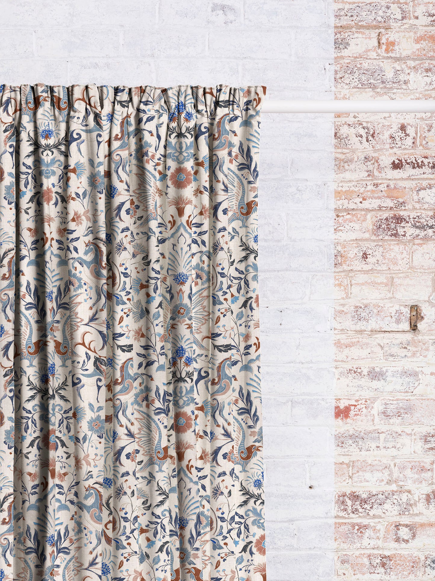 Astrid - Rust Blue | Luxury Pencil Pleat Curtains - The Honesty Works