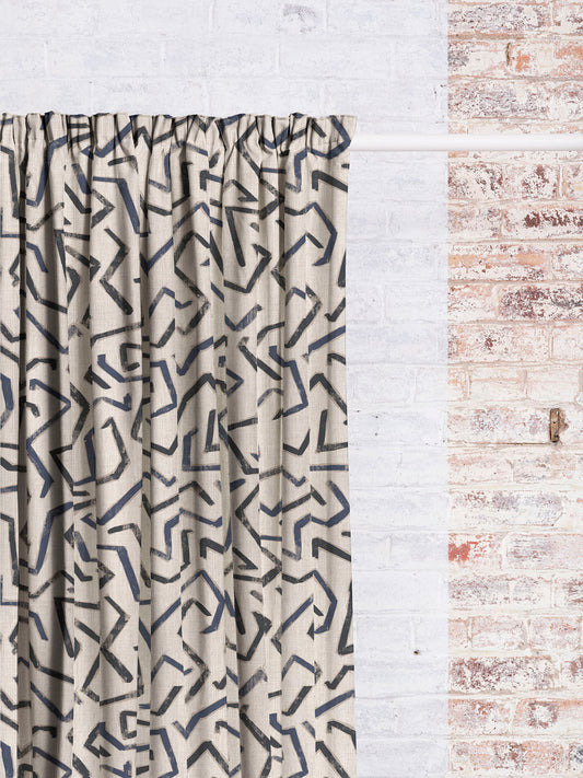Ava - Oat Navy | Luxury Pencil Pleat Curtains - The Honesty Works