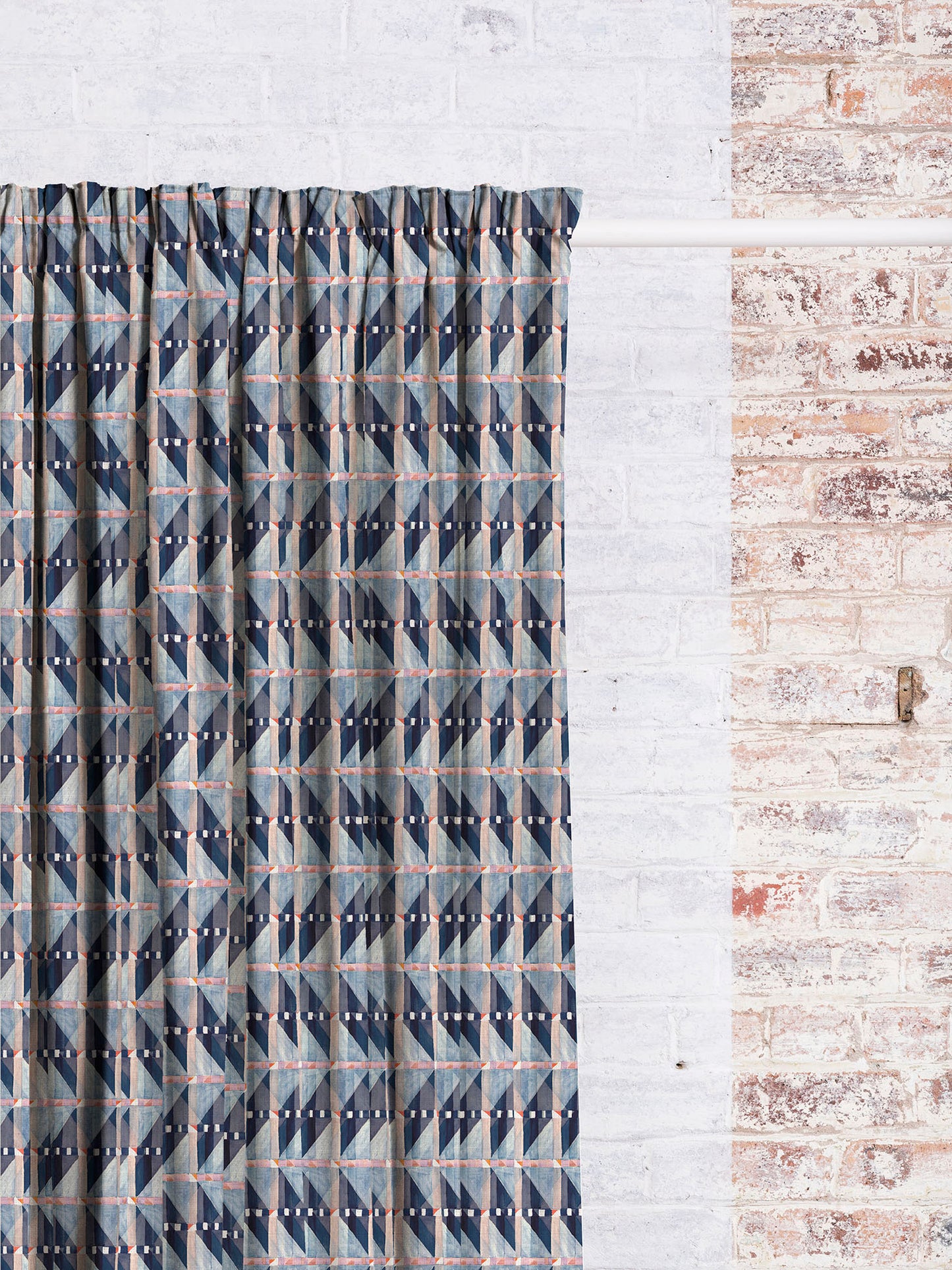 Beck Geo- Navy | Luxury Pencil Pleat Curtains