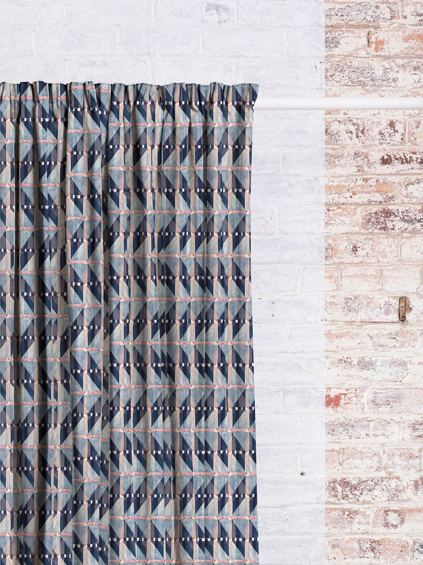 Beck Geo- Navy | Luxury Pencil Pleat Curtains - The Honesty Works