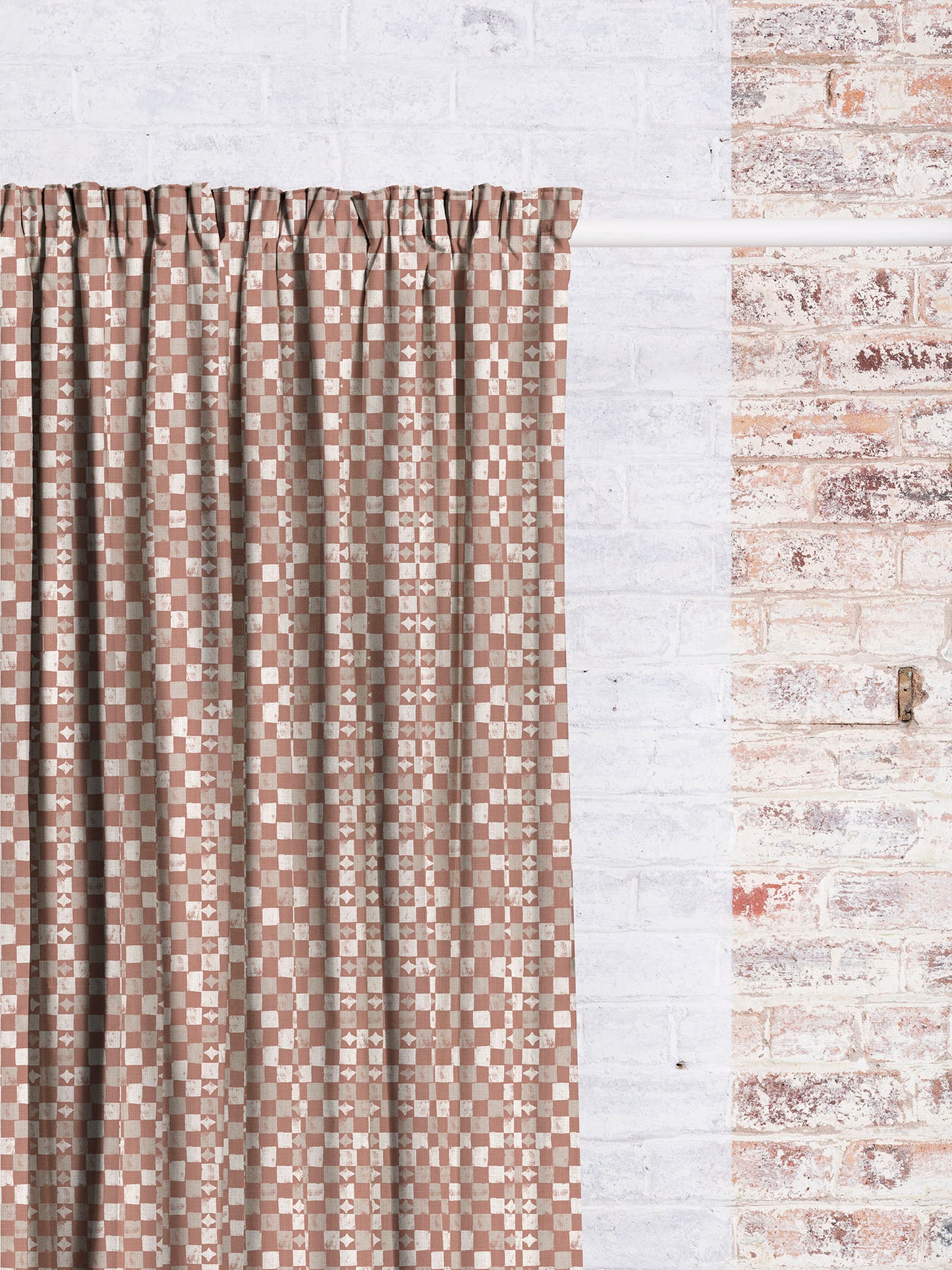Layla Check- Clay | Luxury Pencil Pleat Curtains - The Honesty Works