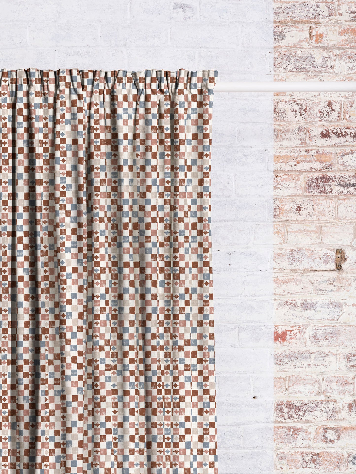 Layla Check- Dusk | Luxury Pencil Pleat Curtains - The Honesty Works