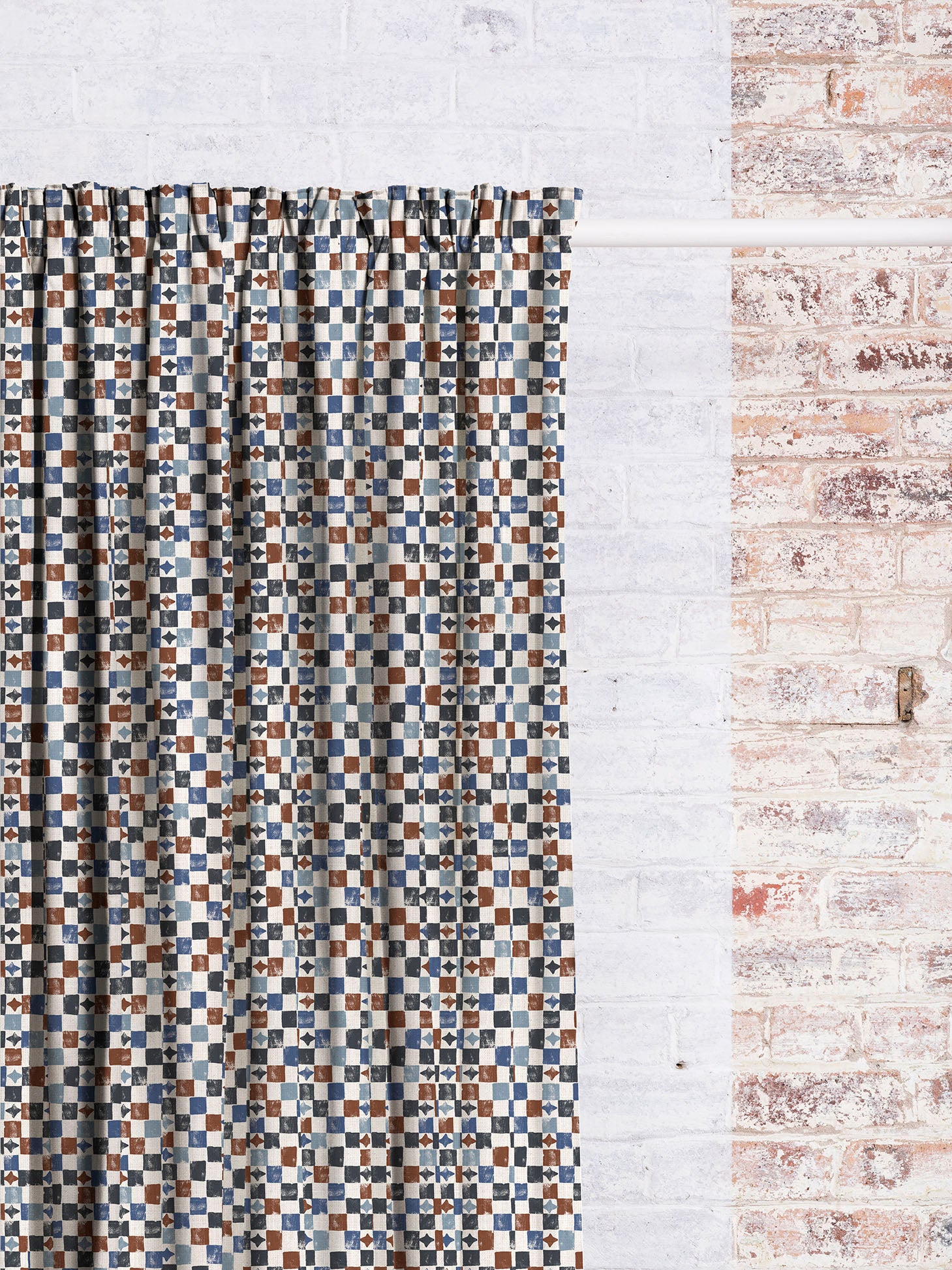 Layla Check- Navy | Luxury Pencil Pleat Curtains - The Honesty Works