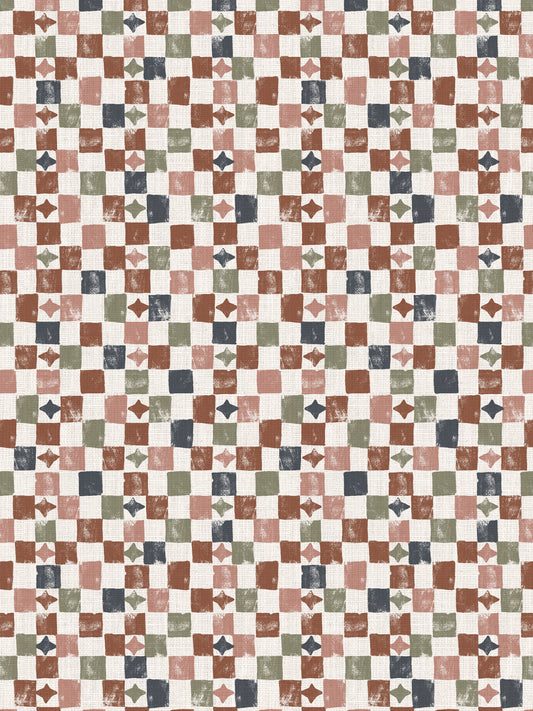 Layla Check- Terracotta Moss | Luxury Pencil Pleat Curtains - The Honesty Works
