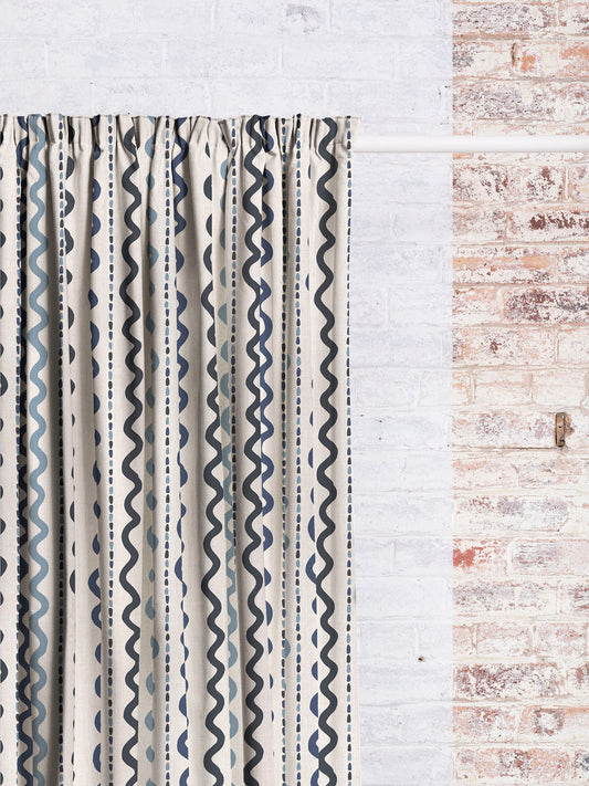 Wiggle Stripe - Navy | Luxury Pencil Pleat Curtains - The Honesty Works