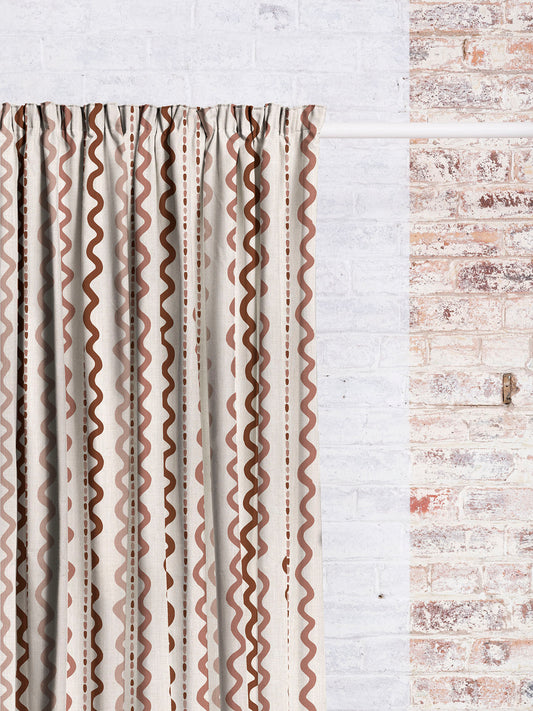 Wiggle Stripe - Terracotta | Luxury Pencil Pleat Curtains - The Honesty Works