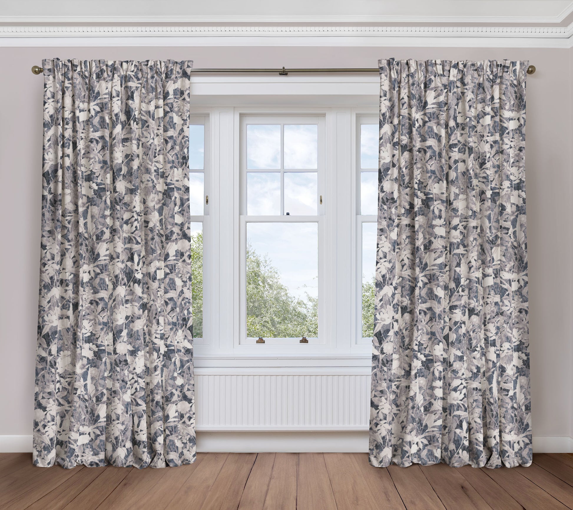 Dusk Blooms - Grey | Luxury Viscose Linen Pencil Pleat Curtains - The Honesty Works