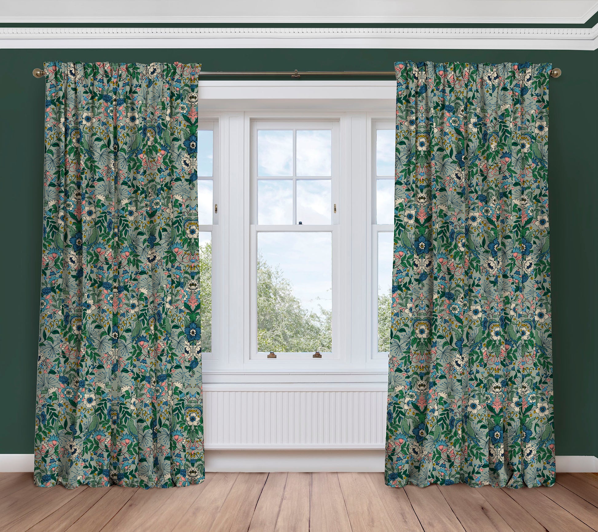 Hidden Valley - Green | Luxury Pencil Pleat Curtains - The Honesty Works