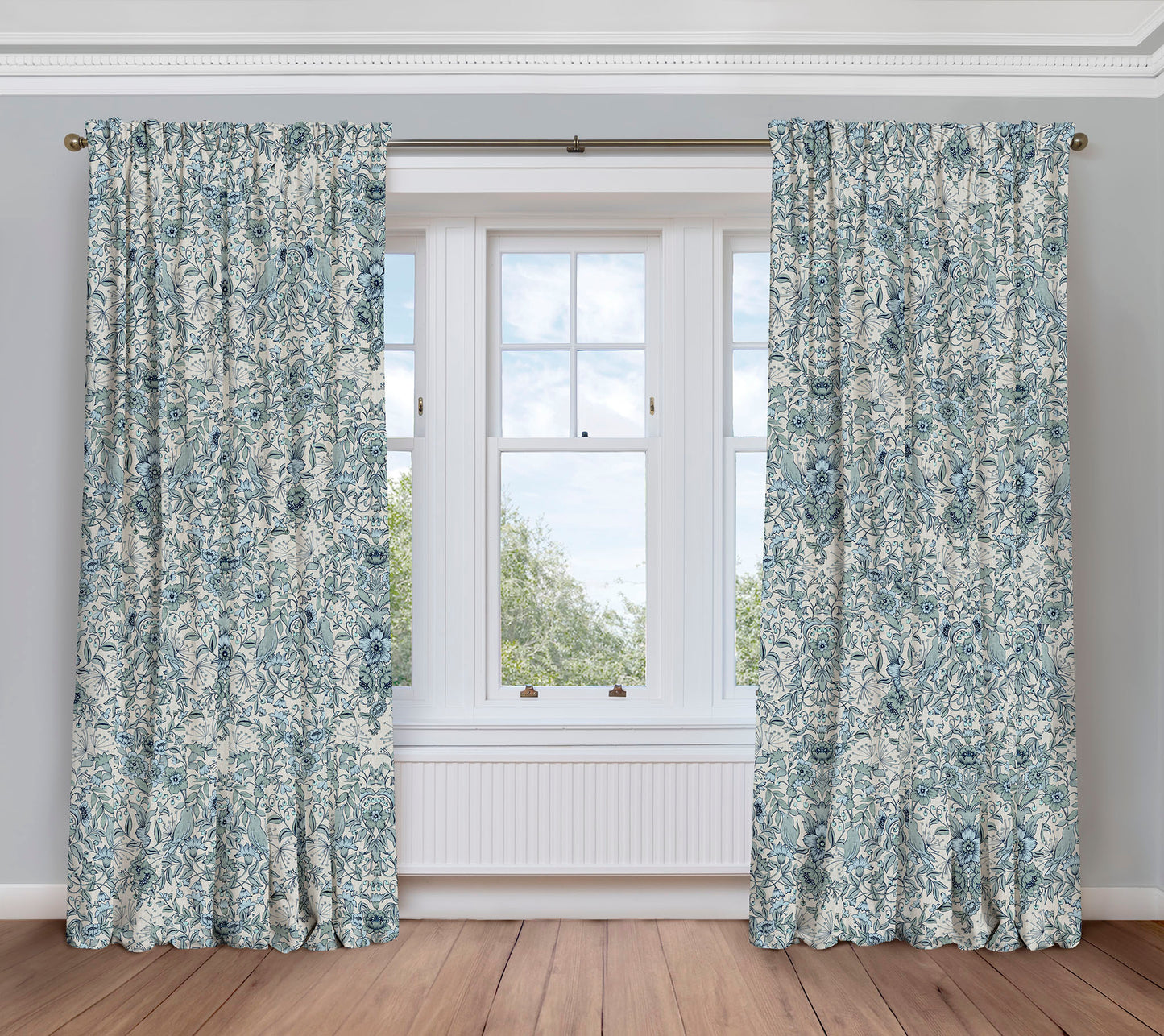 Hidden Valley - Blue | Luxury Pencil Pleat Curtains - The Honesty Works