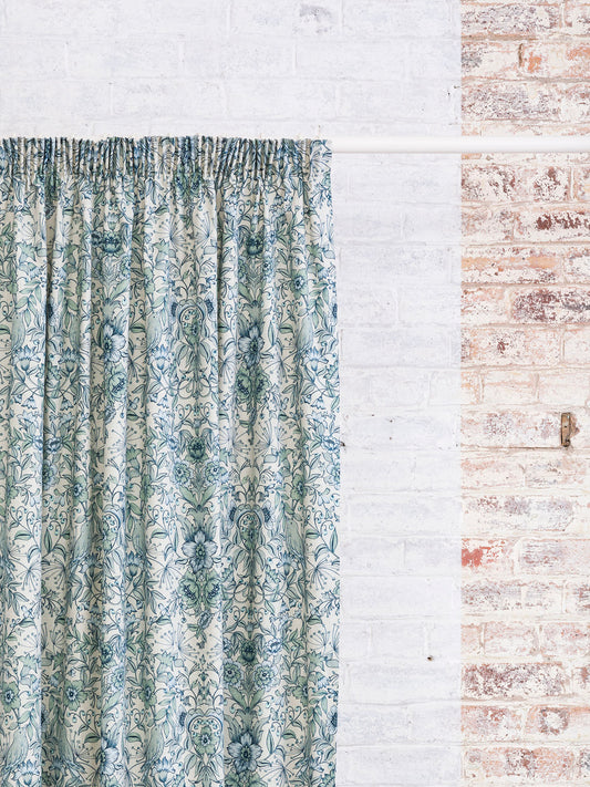 Hidden Valley - Blue | Luxury Pencil Pleat Curtains - The Honesty Works