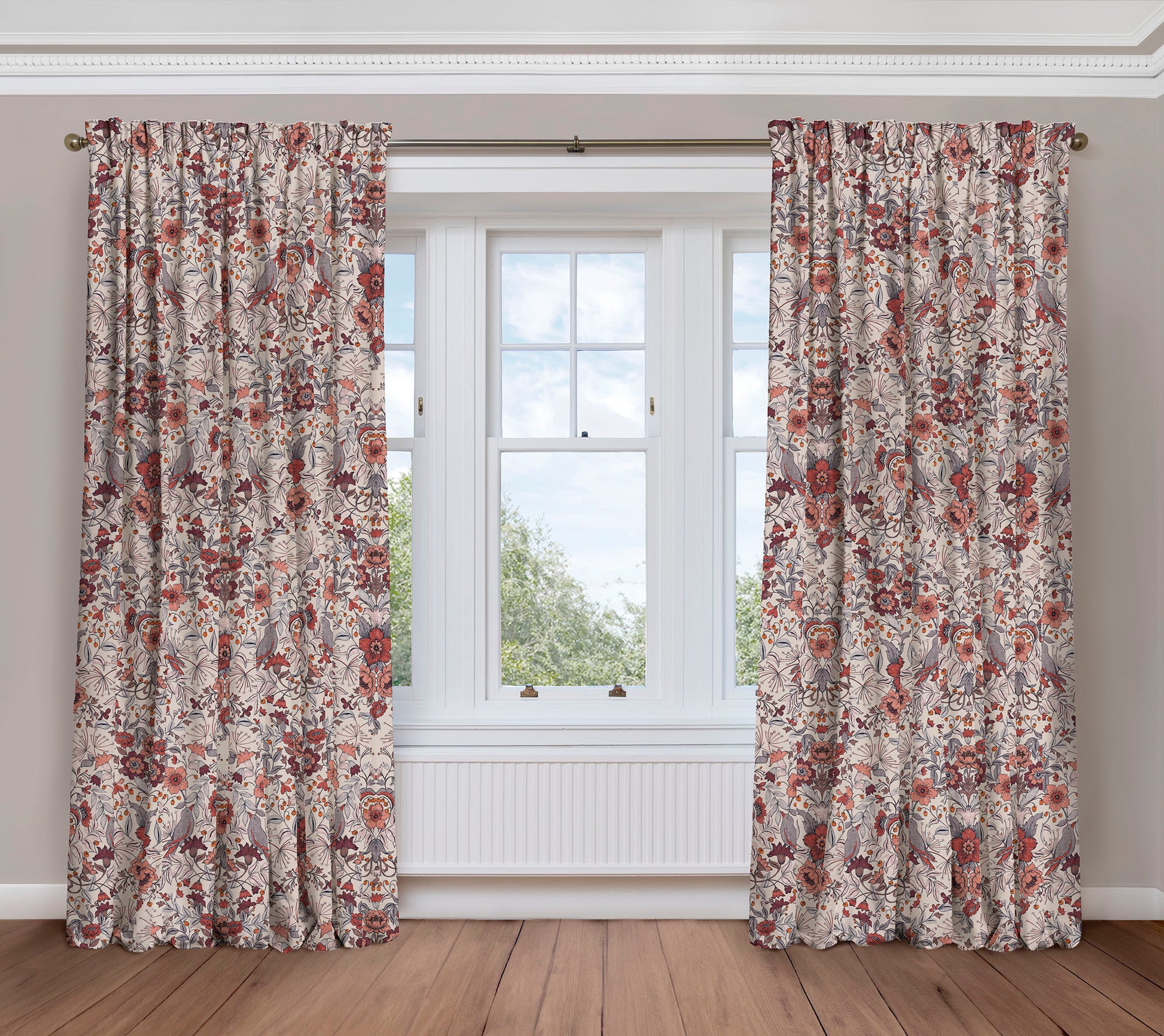 Hidden Valley - Red | Luxury Pencil Pleat Curtains - The Honesty Works