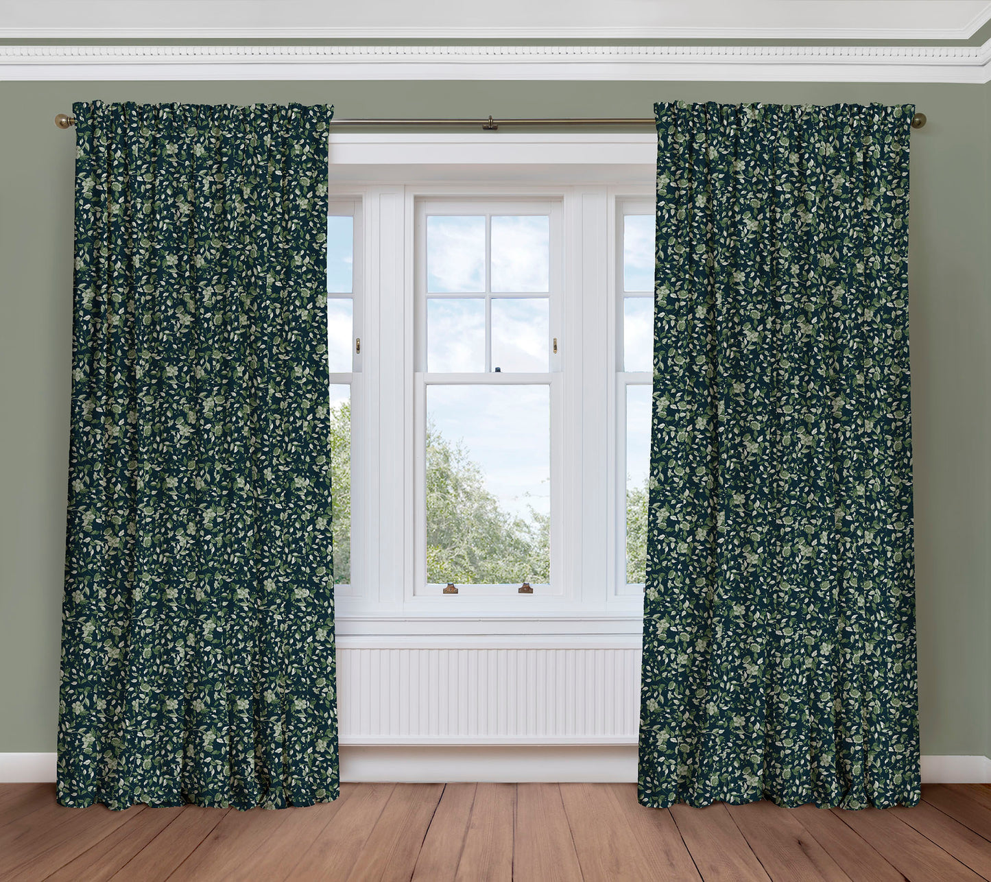 Kirkland Park - Green  | Luxury Pencil Pleat Curtains - The Honesty Works