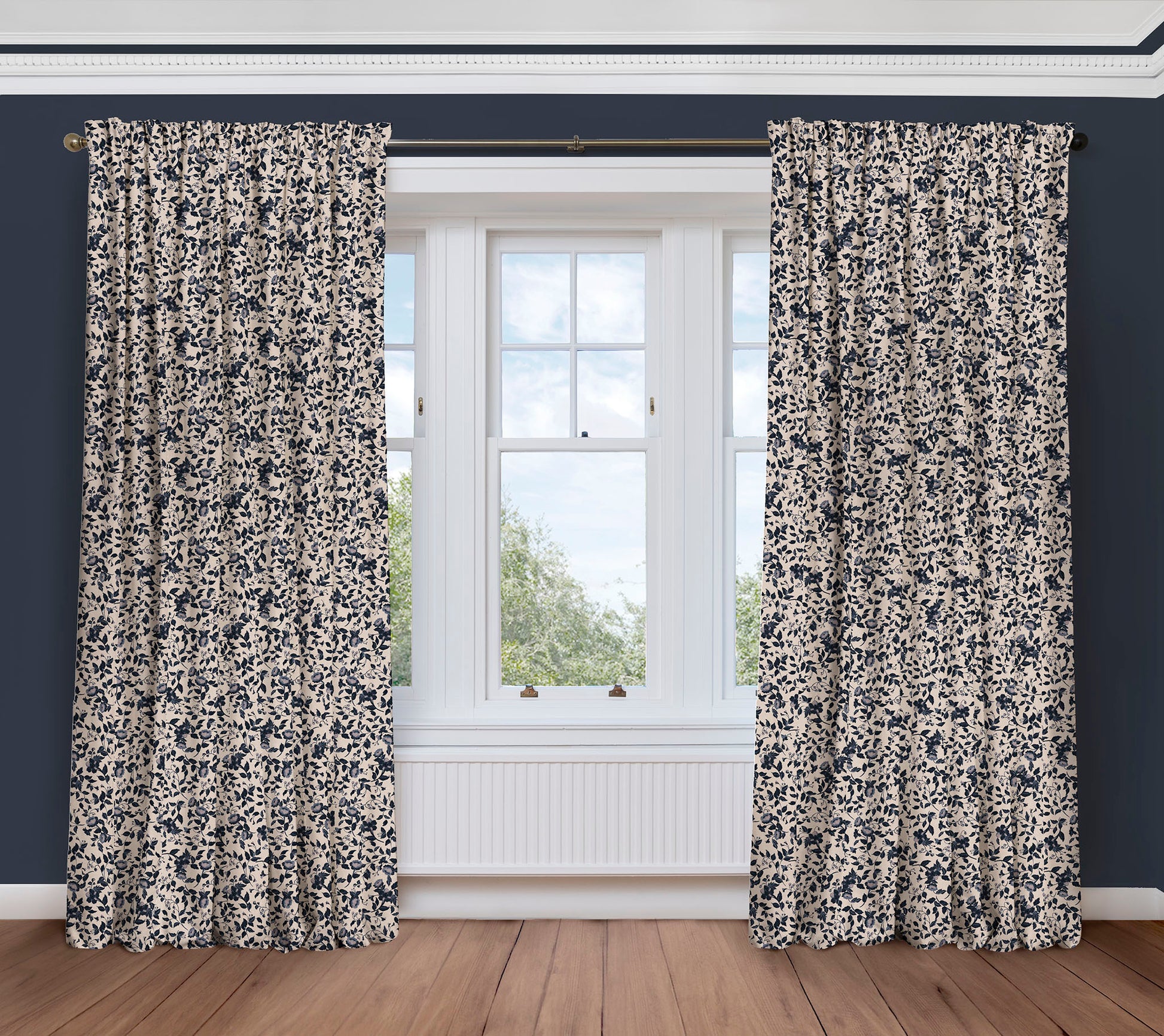 Kirkland Park - Navy  | Luxury Pencil Pleat Curtains - The Honesty Works