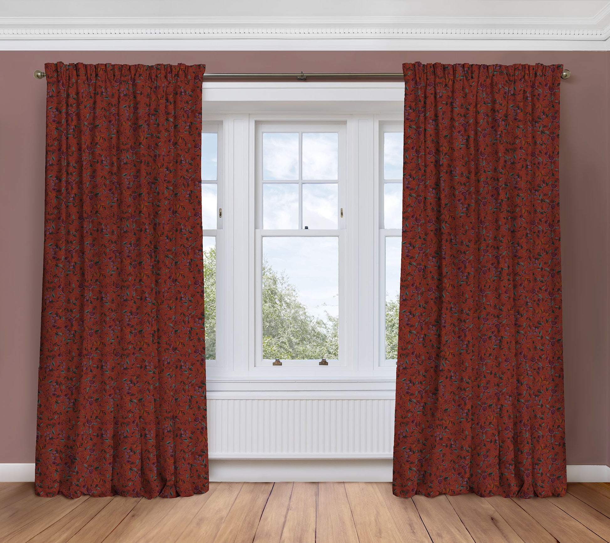 Kirkland Park - Red  | Luxury Pencil Pleat Curtains - The Honesty Works