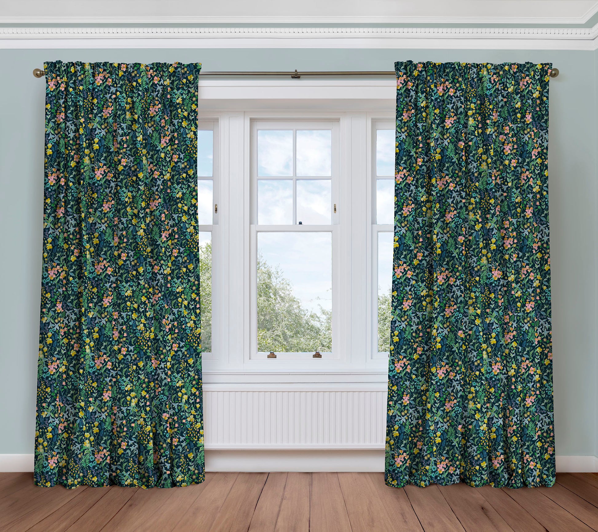 Meadow View - Green | Luxury Pencil Pleat Curtains - The Honesty Works