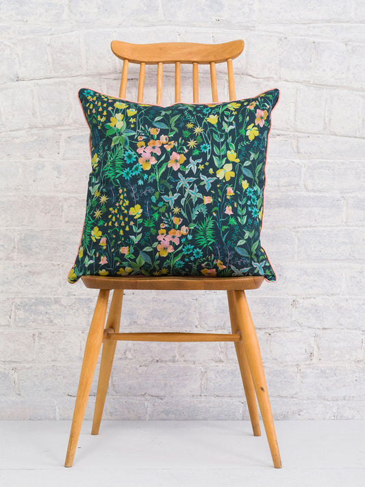 Meadow View - Green | Luxury Piped Cushion 43cmx43cm - The Honesty Works