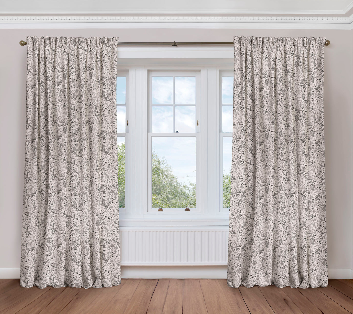 Meadow View - Grey | Luxury Viscose Linen Pencil Pleat Curtains - The Honesty Works