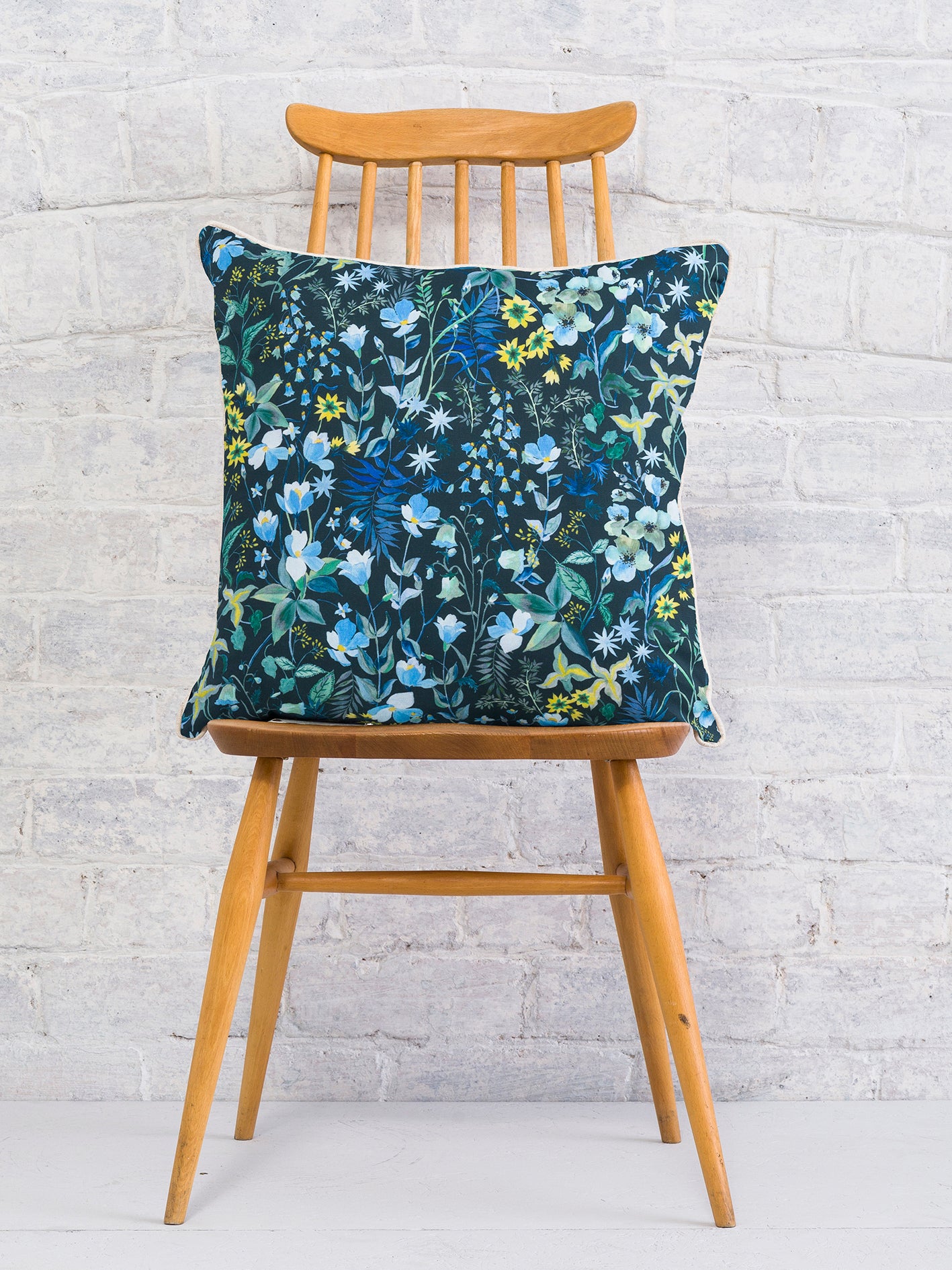 Meadow View - Navy | Luxury Piped Cushion 43cmx43cm - The Honesty Works