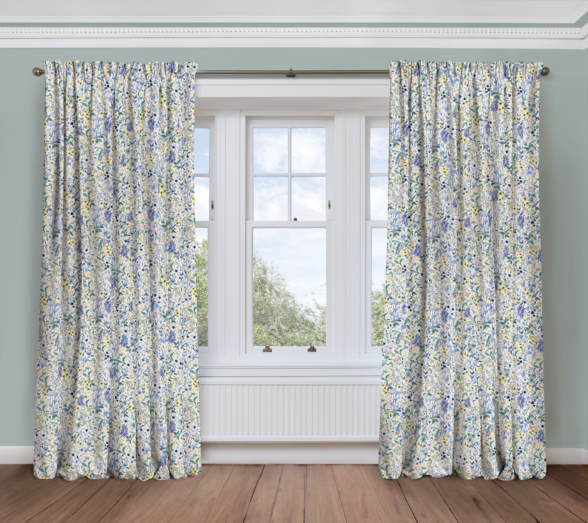 Meadow View - White | Luxury Viscose Linen Pencil Pleat Curtains - The Honesty Works