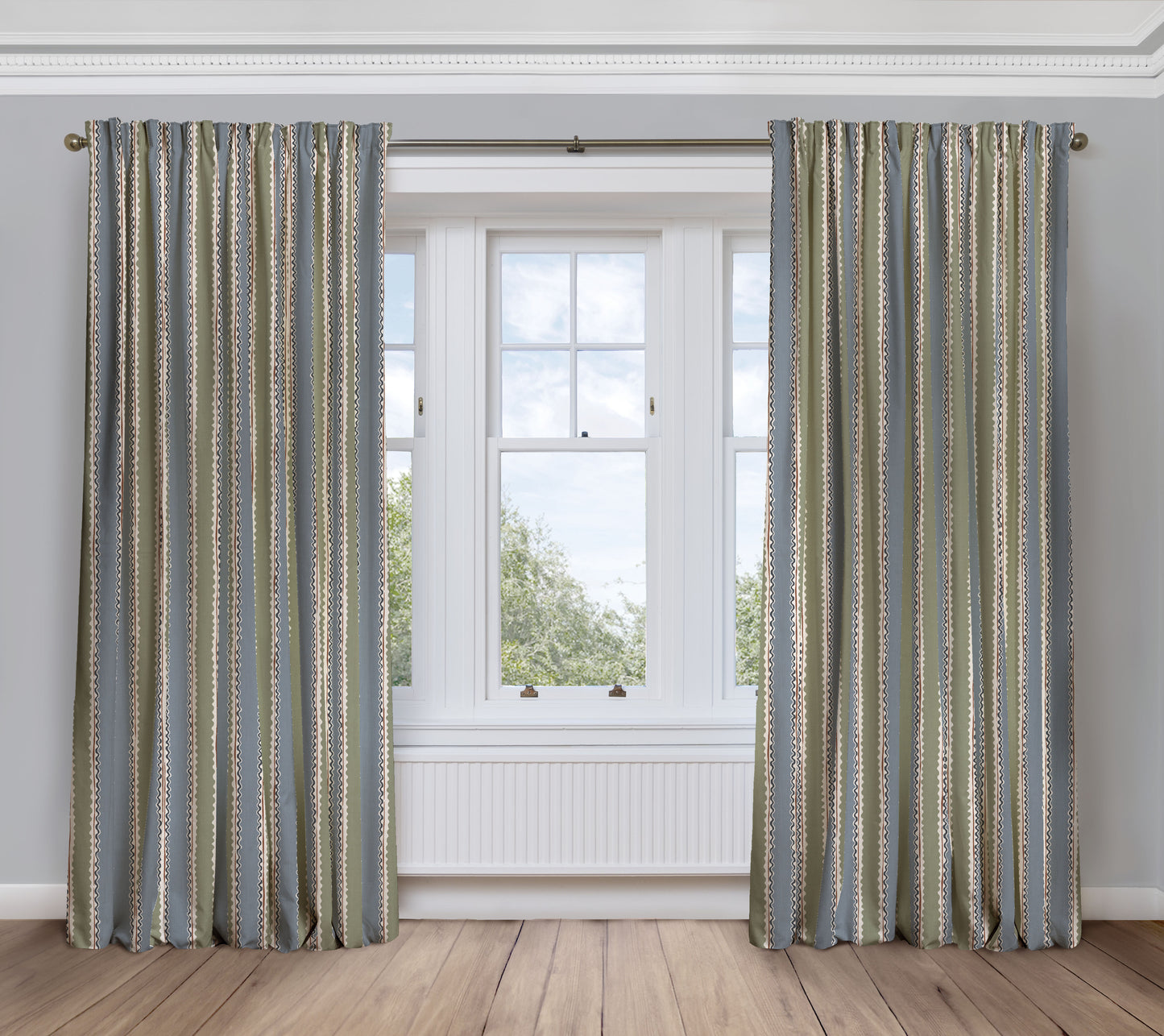 Soranna Stripe - Blue Moss | Luxury Pencil Pleat Curtains
