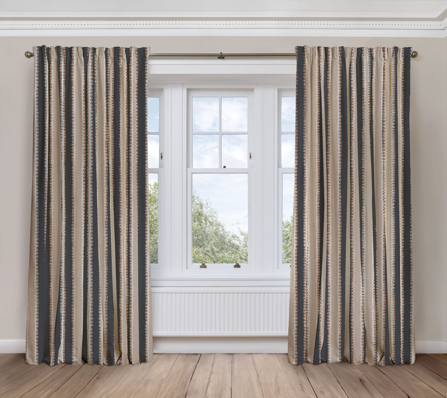 Soranna Stripe - Navy | Luxury Pencil Pleat Curtains