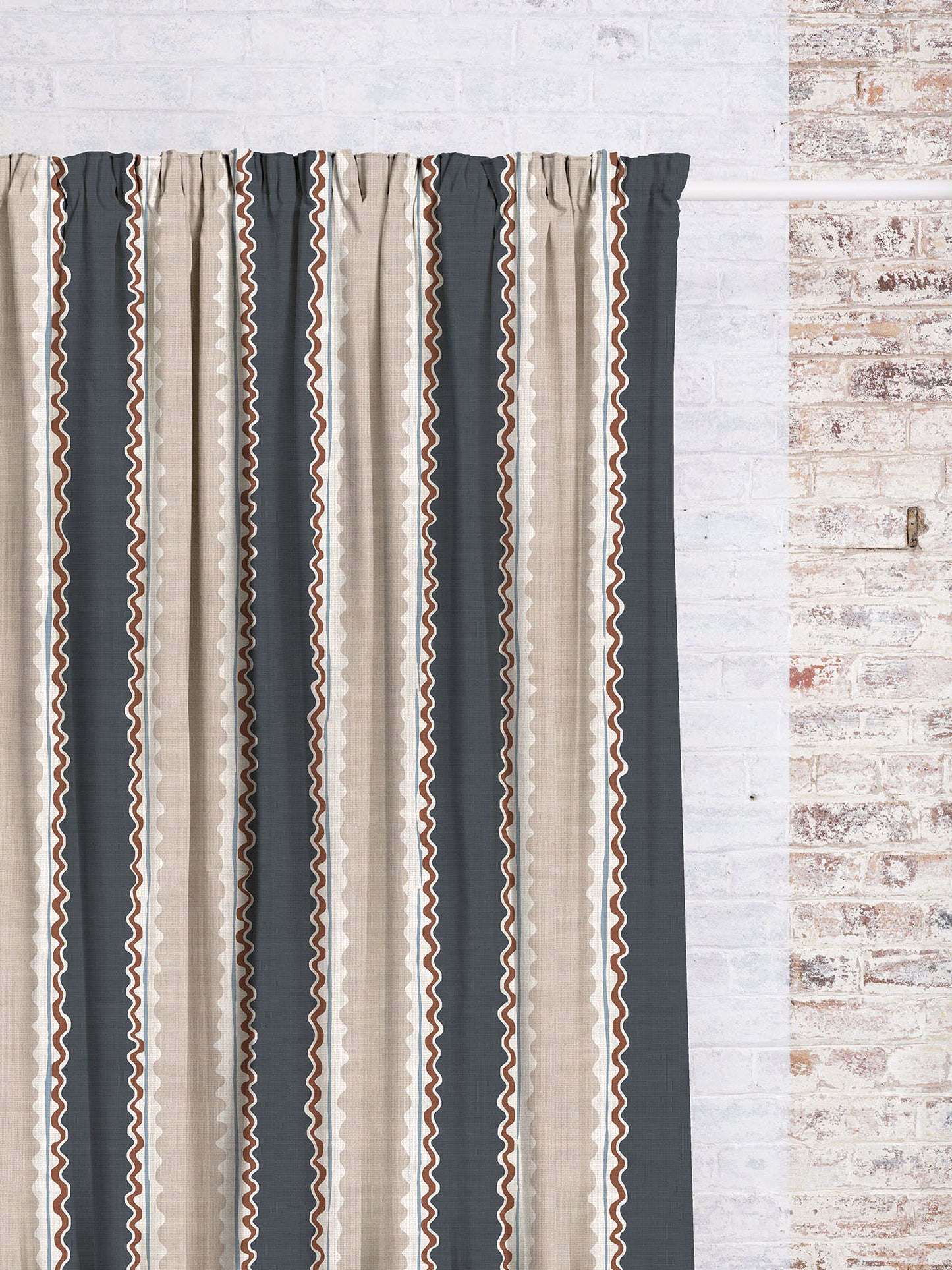 Soranna Stripe - Navy | Luxury Pencil Pleat Curtains