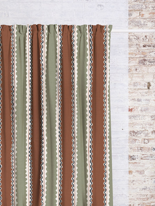 Soranna Stripe - Terracotta Moss | Luxury Pencil Pleat Curtains