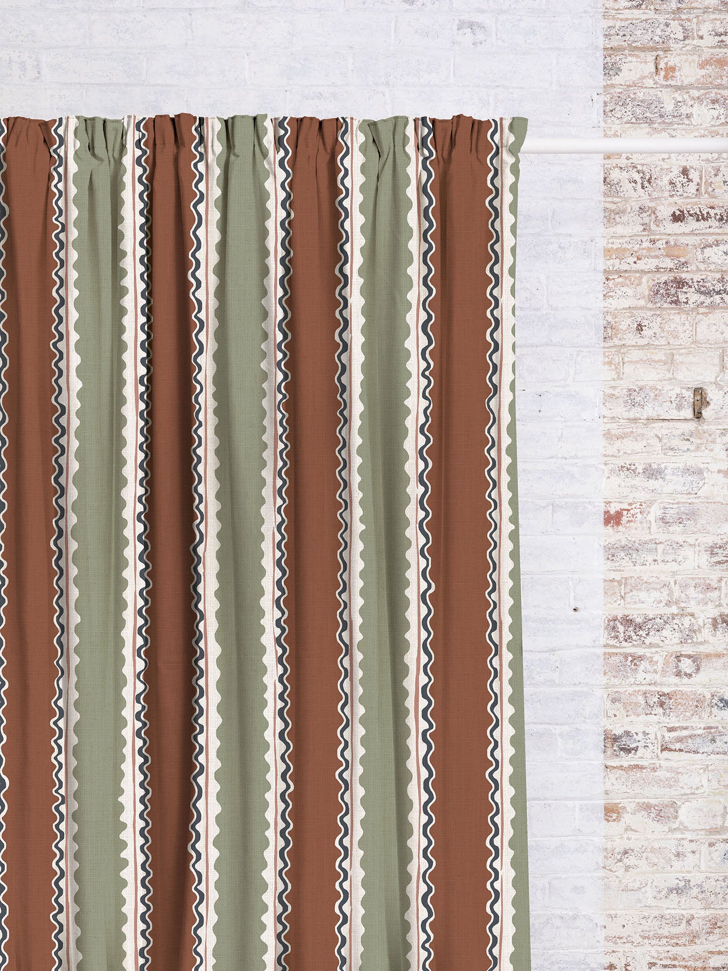 Soranna Stripe - Terracotta Moss | Luxury Pencil Pleat Curtains - The Honesty Works