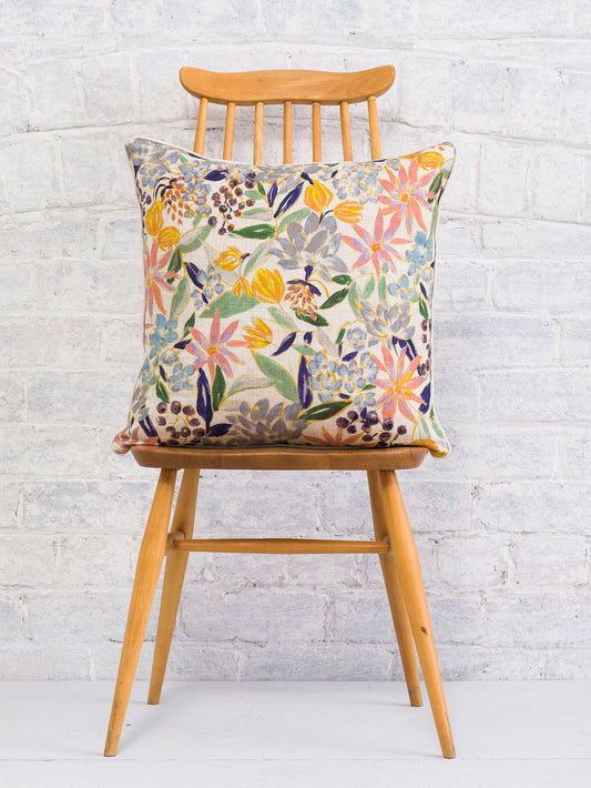 Sketch Floral - Natural | Luxury piped cushion 43cmx43cm - The Honesty Works