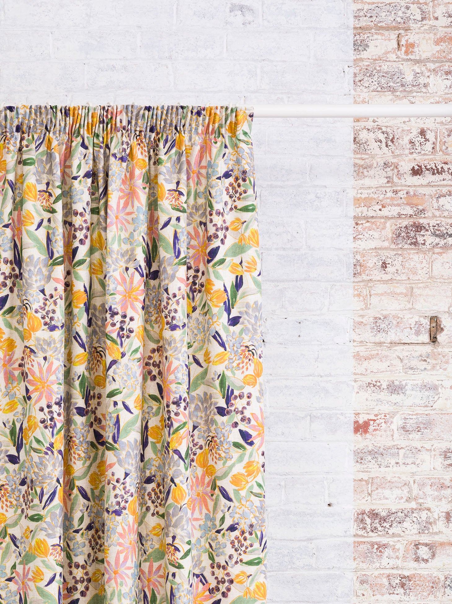 Sketch Floral - Natural | Luxury Viscose Linen Pencil Pleat Curtains - The Honesty Works