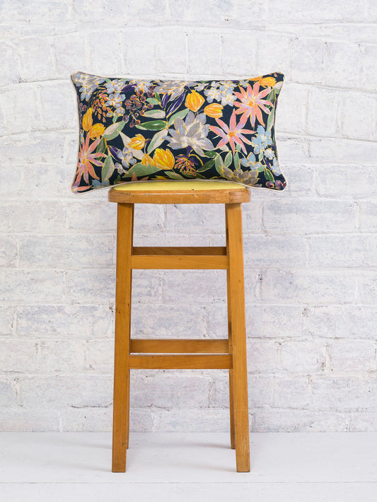 Sketch Floral - Navy | Luxury Linen Piped Cushion 30cmx50cm - The Honesty Works