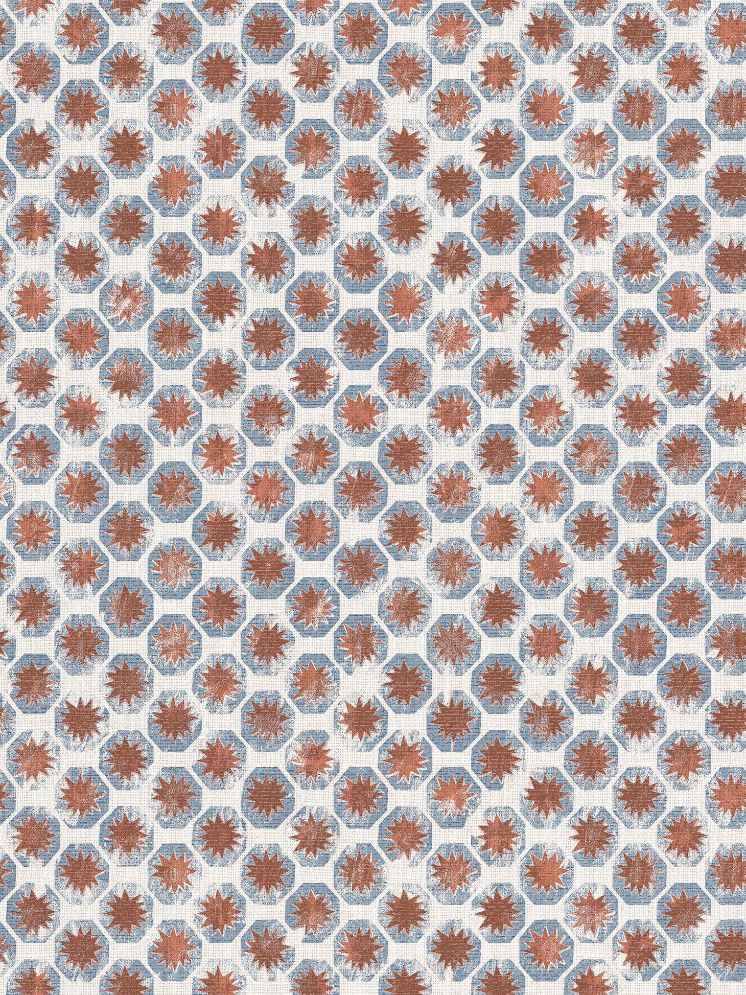 Astrid Geo - Rust Blue | Luxury Pencil Pleat Curtains - The Honesty Works