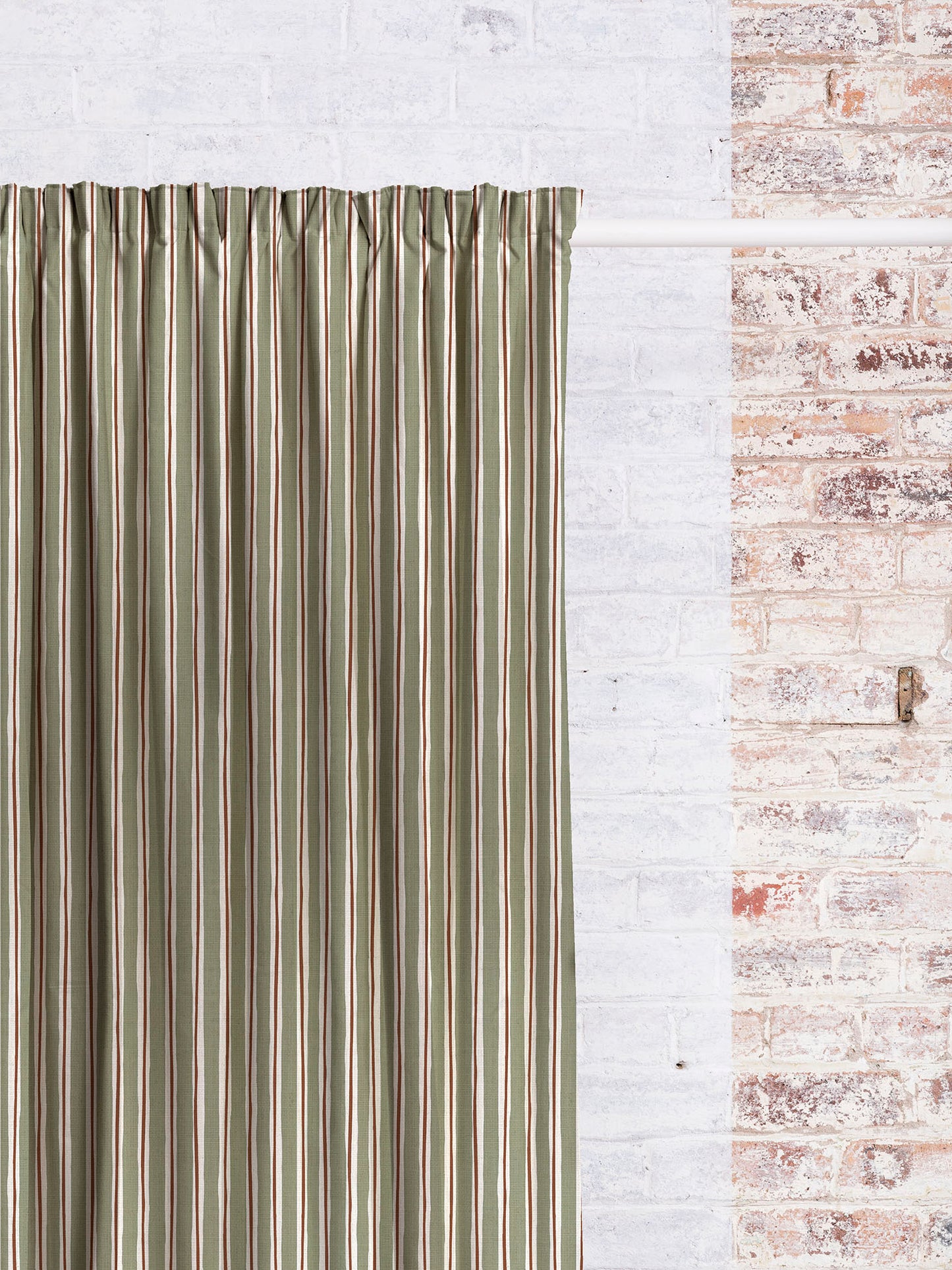 Morton Stripe - Moss | Luxury Pencil Pleat Curtains - The Honesty Works