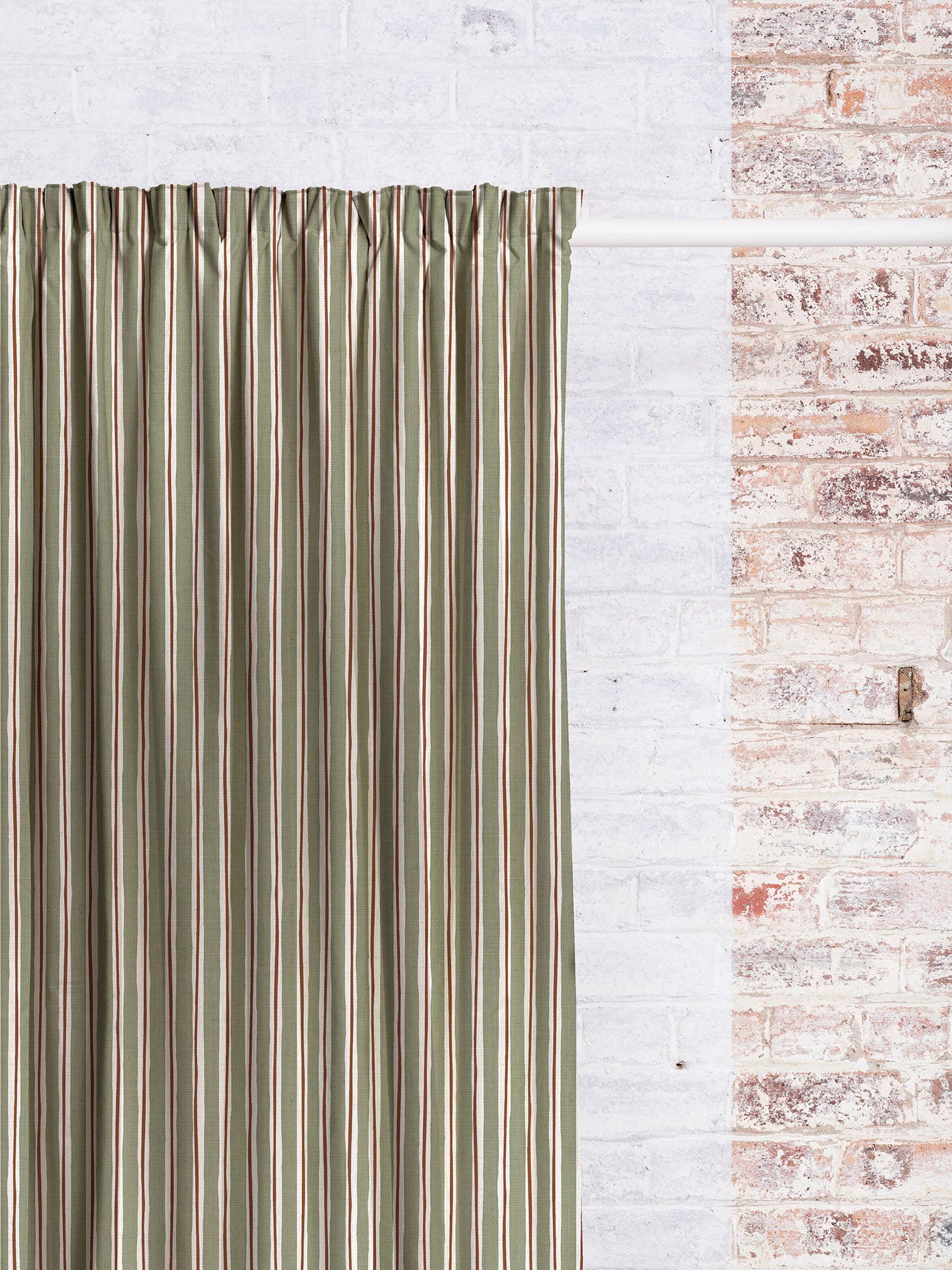 Morton Stripe - Moss | Luxury Pencil Pleat Curtains - The Honesty Works