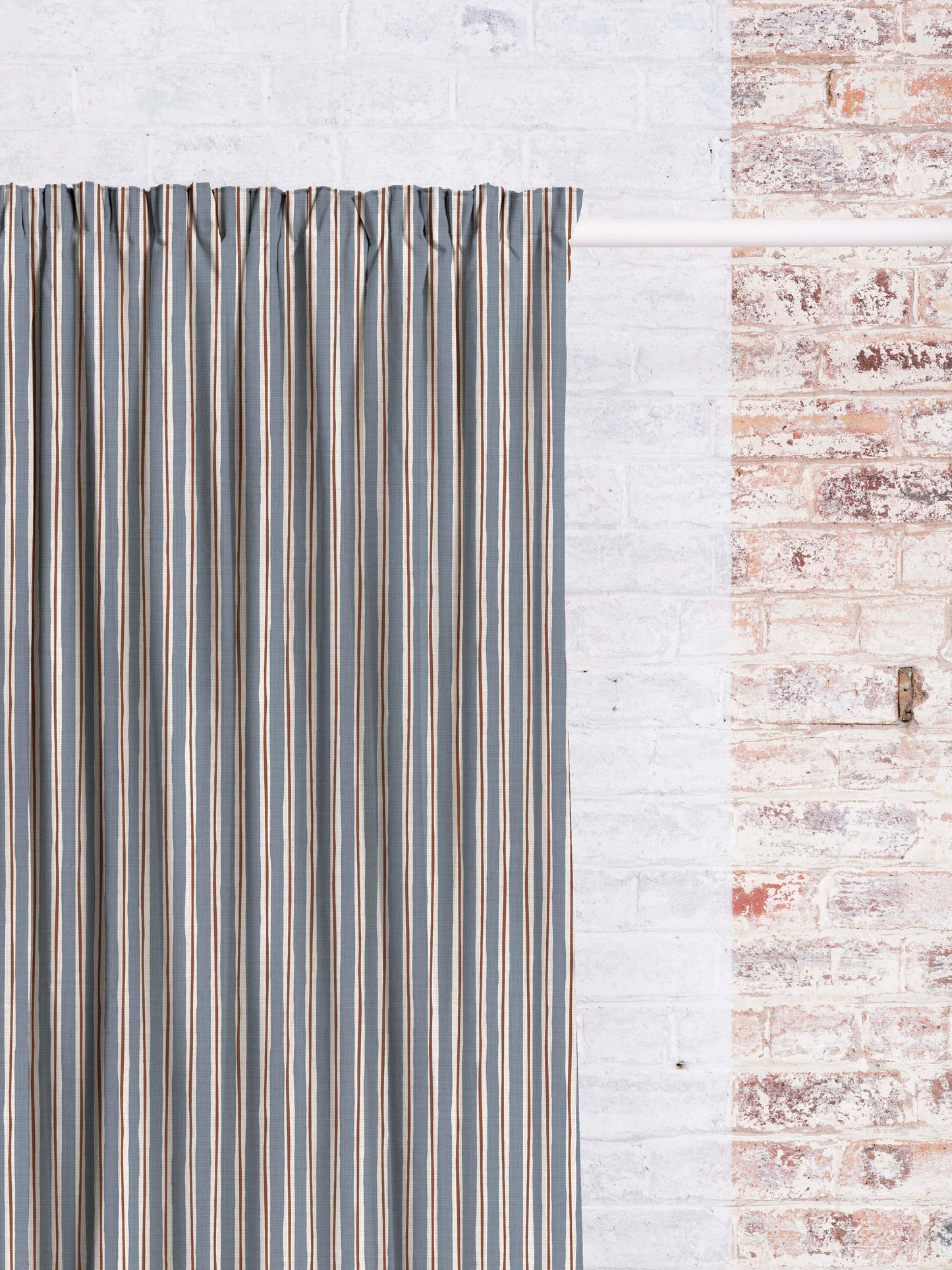 Morton Stripe - Dusty Blue | Luxury Pencil Pleat Curtains - The Honesty Works